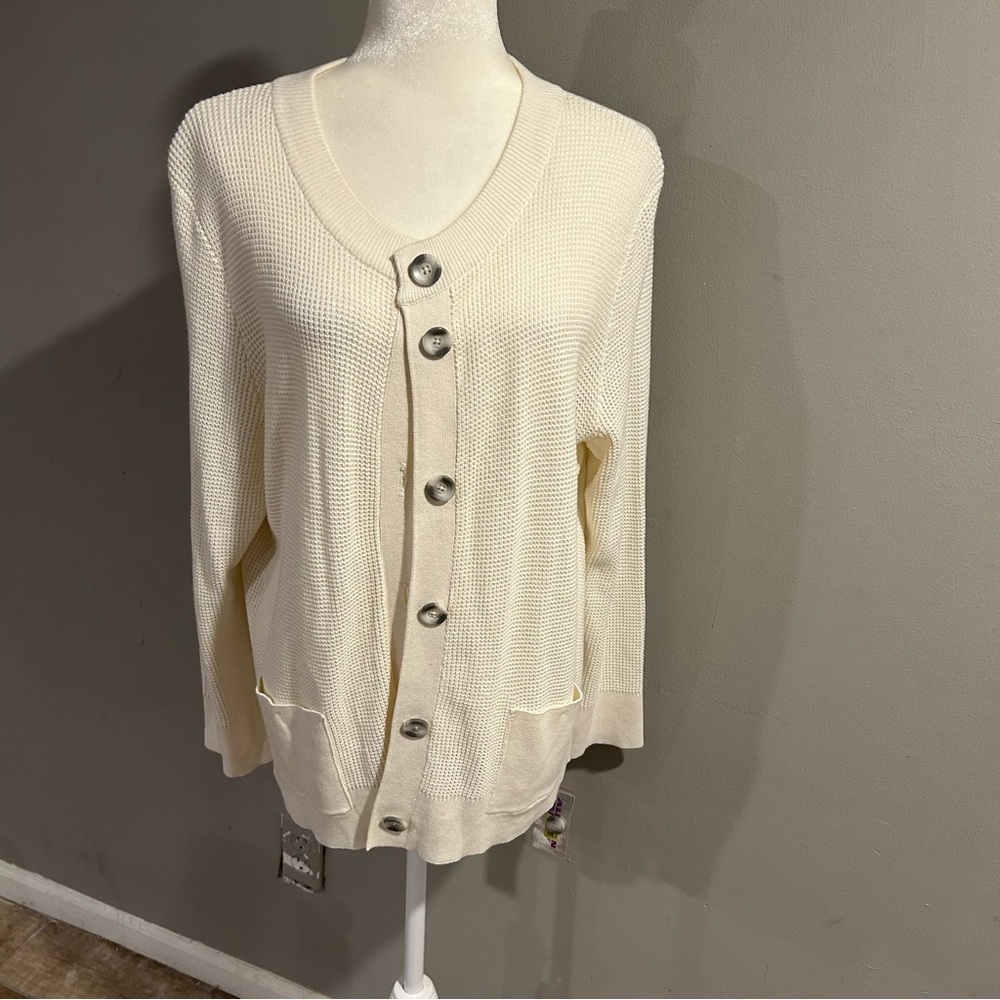 NWT Allison Daley Cardigan Sweater Cream Off White Large NEW